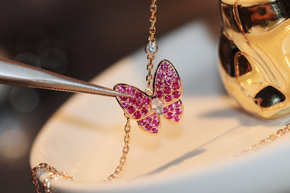 [Love Aura]BUTTERFLY RED DIAMOND ROSE GOLD NECKLACE