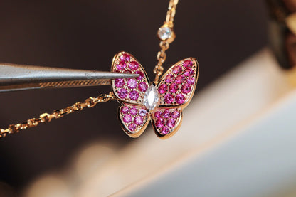 [Love Aura]BUTTERFLY RED DIAMOND ROSE GOLD NECKLACE