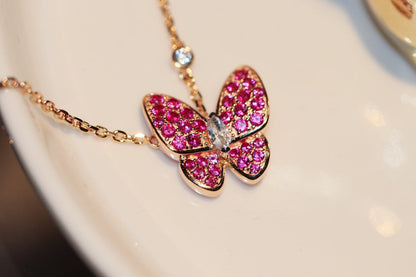 [Love Aura]BUTTERFLY RED DIAMOND ROSE GOLD NECKLACE