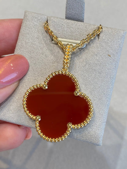 [Love Aura]CLOVER 25MM NECKLACE GOLD CARNELIAN