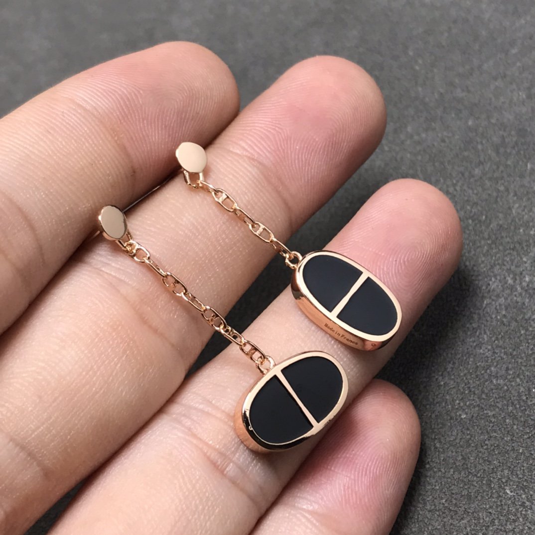 [Love Aura]CHAINE VERSO BLACK CERAMIC SILVER EARRINGS