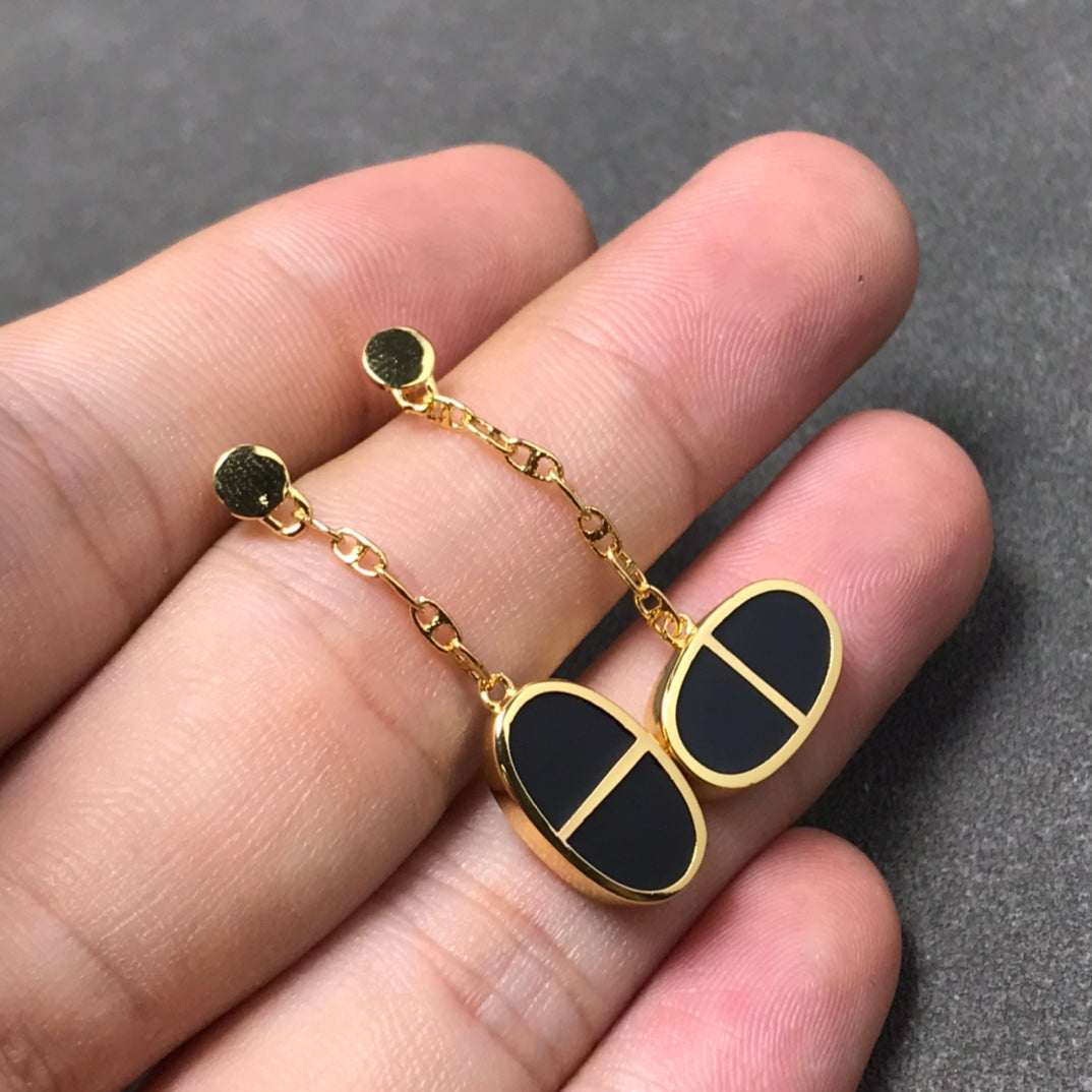 [Love Aura]CHAINE VERSO BLACK CERAMIC SILVER EARRINGS