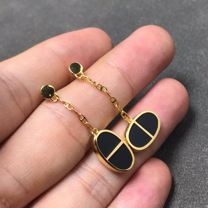 [Love Aura]CHAINE VERSO BLACK CERAMIC SILVER EARRINGS