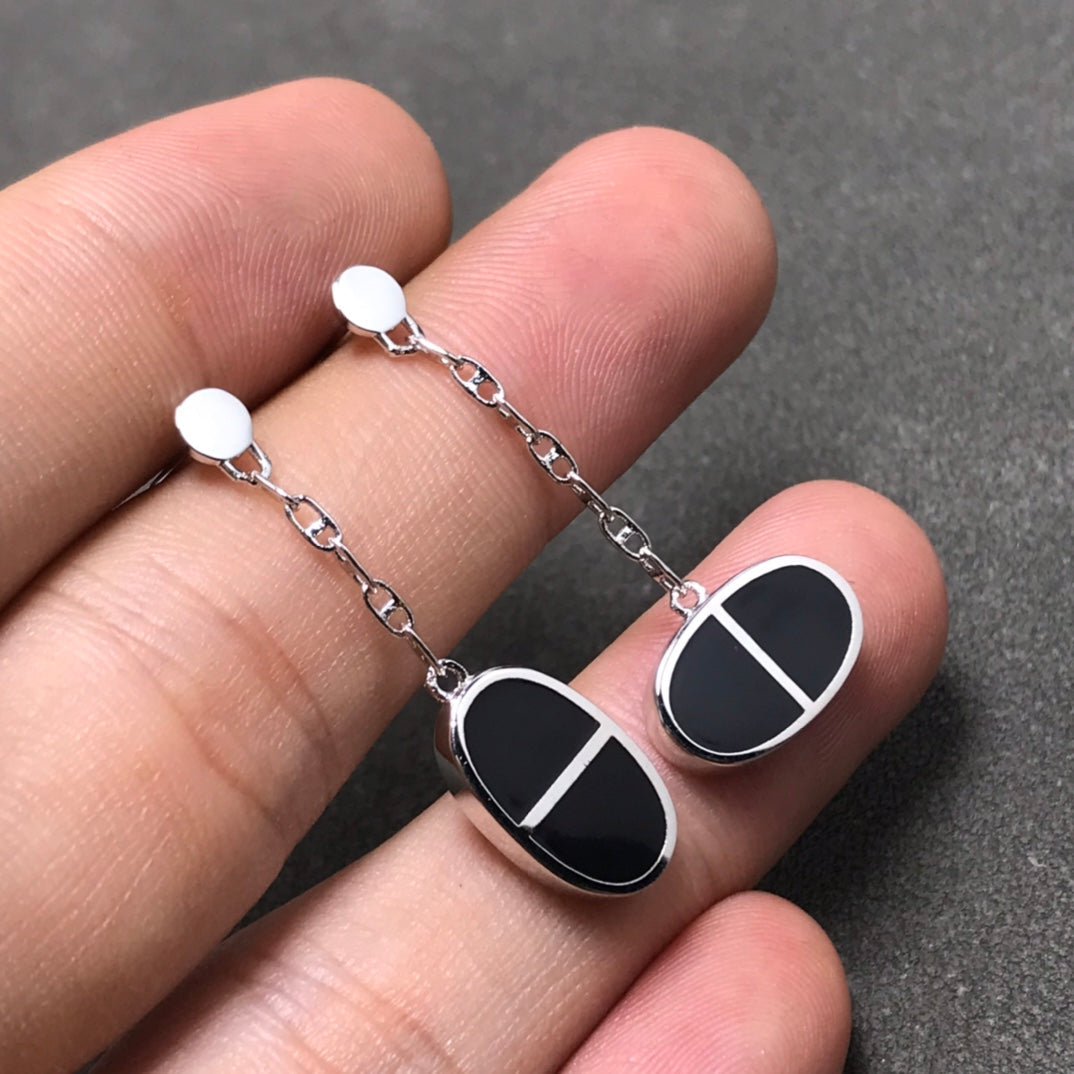 [Love Aura]CHAINE VERSO BLACK CERAMIC SILVER EARRINGS