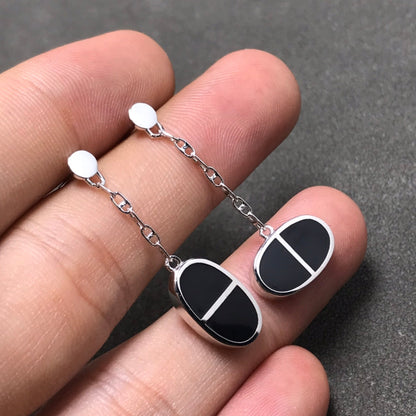 [Love Aura]CHAINE VERSO BLACK CERAMIC SILVER EARRINGS