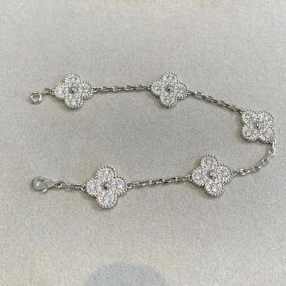 [Love Aura] CLOVER 5 MOTIF FULL DIAMOND BRACELET COLLECTION