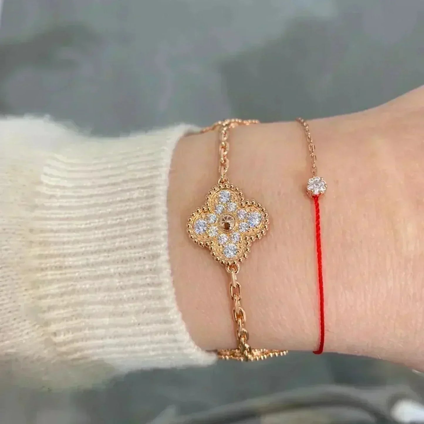 [Love Aura]CLOVER 5 MOTIFS  FULL DIAMOND BRACELET