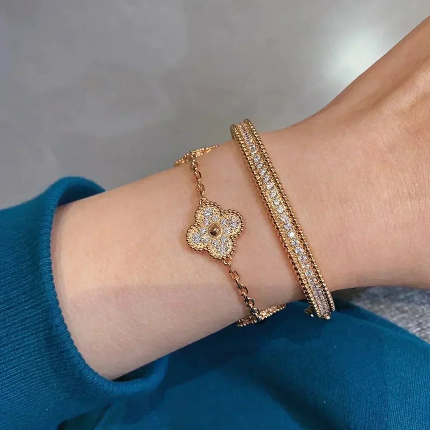 [Love Aura]CLOVER 5 MOTIFS  FULL DIAMOND BRACELET