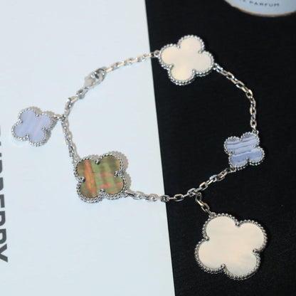 [Love Aura]CLOVER BRACELET 5 MOTIFS MOP CHALCEDONY SILVER
