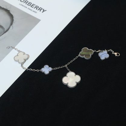[Love Aura]CLOVER BRACELET 5 MOTIFS MOP CHALCEDONY SILVER