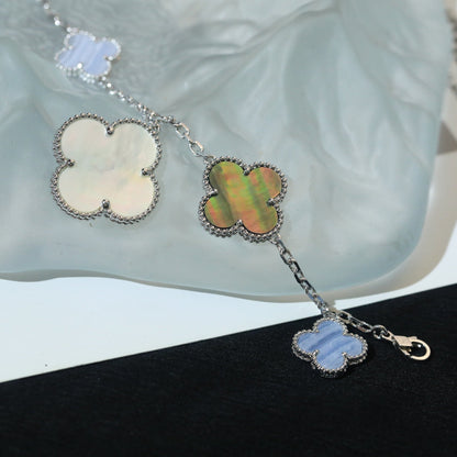 [Love Aura]CLOVER BRACELET 5 MOTIFS MOP CHALCEDONY SILVER