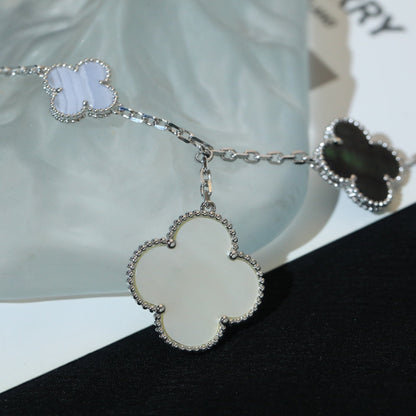 [Love Aura]CLOVER BRACELET 5 MOTIFS MOP CHALCEDONY SILVER