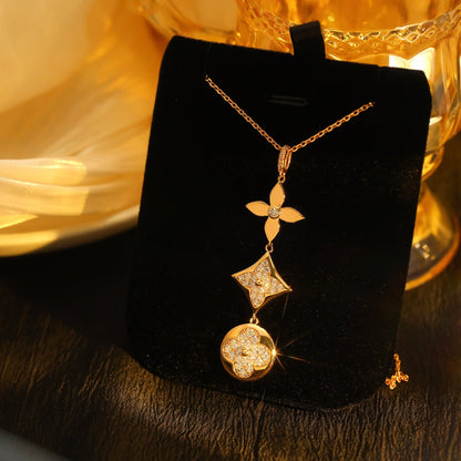 [Love Aura]STAR AND SUN DIAMOND PINK GOLD NECKLACE