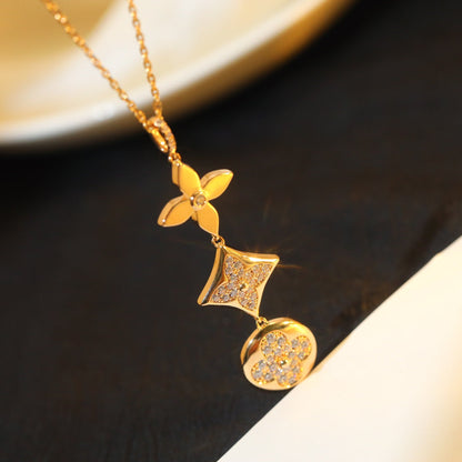 [Love Aura]STAR AND SUN DIAMOND PINK GOLD NECKLACE