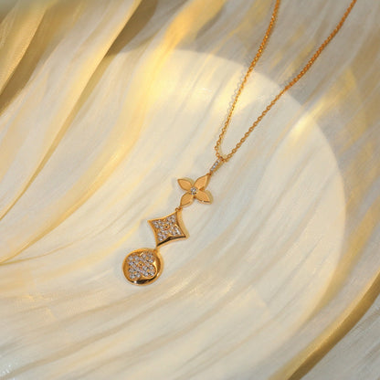 [Love Aura]STAR AND SUN DIAMOND PINK GOLD NECKLACE