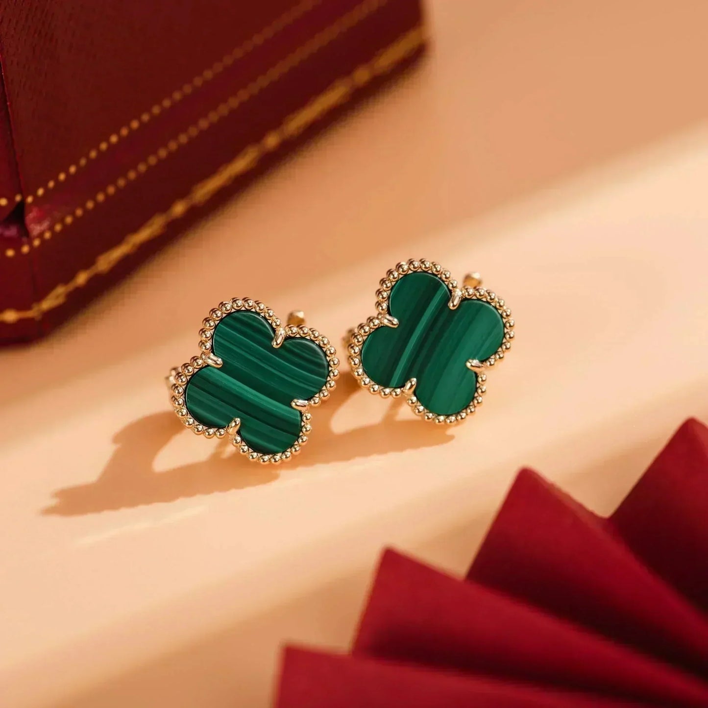 [Love Aura]CLOVER MEDIUM 1 MOTIFS MALACHITE  EARRINGS