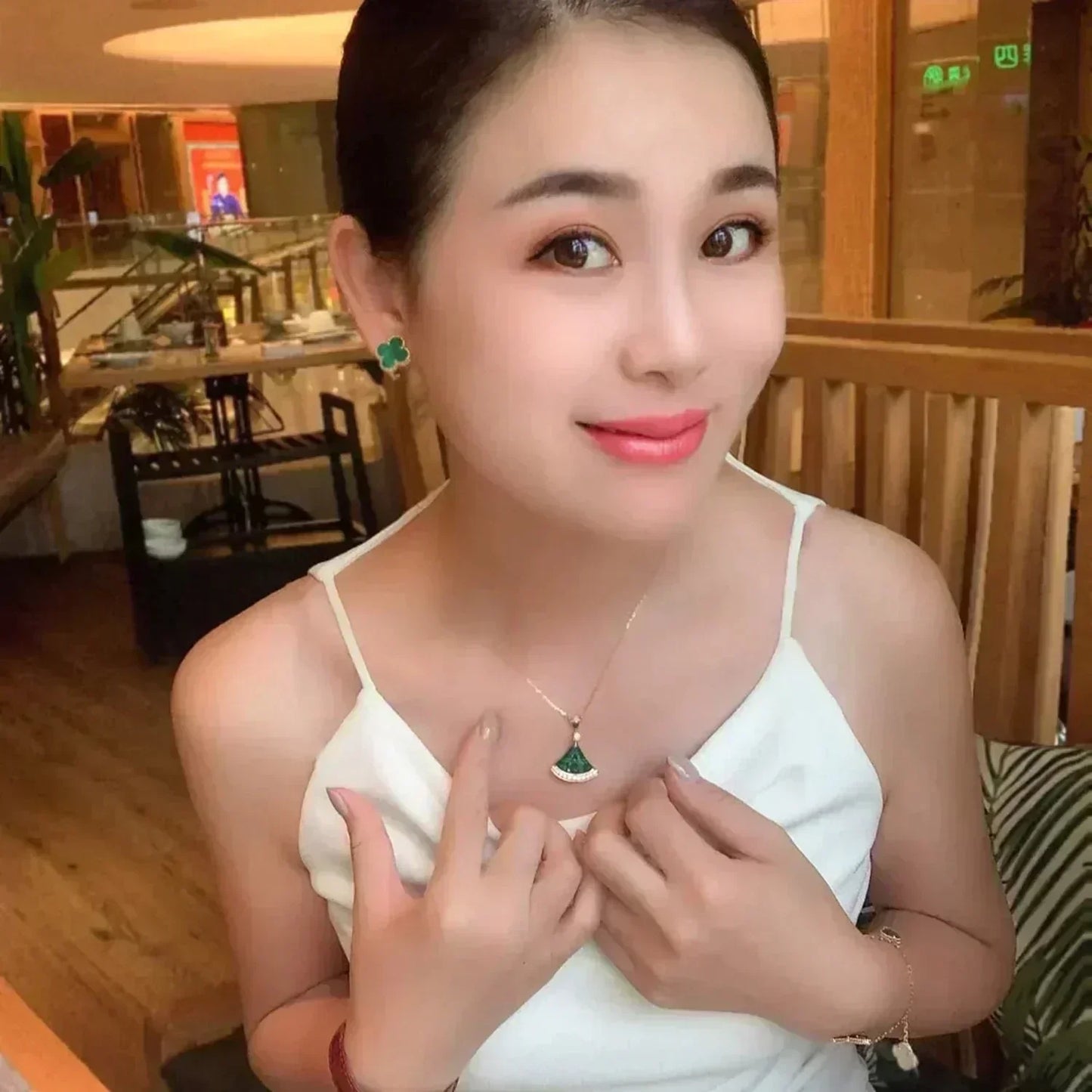 [Love Aura]CLOVER MEDIUM 1 MOTIFS MALACHITE  EARRINGS