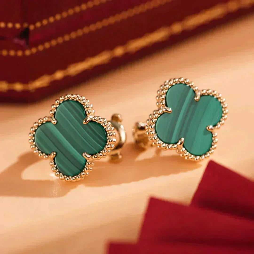 [Love Aura]CLOVER MEDIUM 1 MOTIFS MALACHITE  EARRINGS