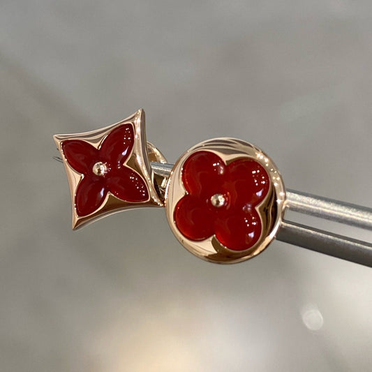 [Love Aura]STAR AND SUN PINK GOLD CARNELIAN STUD EARRINGS