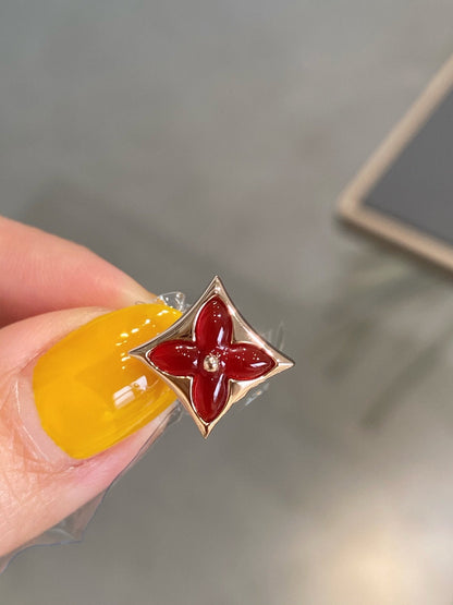 [Love Aura]STAR AND SUN PINK GOLD CARNELIAN STUD EARRINGS
