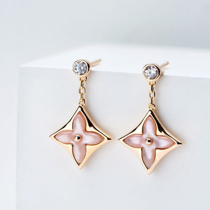 [Love Aura]DOUBLE STAR PINK GOLD MOP DROP EARRINGS