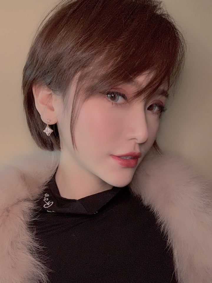 [Love Aura]DOUBLE STAR PINK GOLD MOP DROP EARRINGS