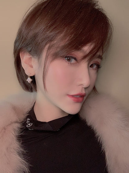 [Love Aura]DOUBLE STAR PINK GOLD MOP DROP EARRINGS