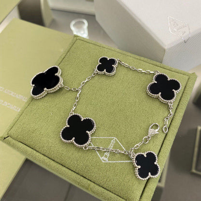 [Love Aura]CLOVER 5 MOTIFS SIVLER ONYX BRACELET