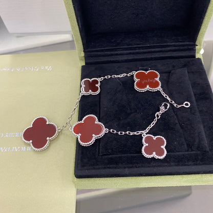 [Love Aura]CLOVER 5 MOTIFS SIVLER CARNELIAN BRACELET