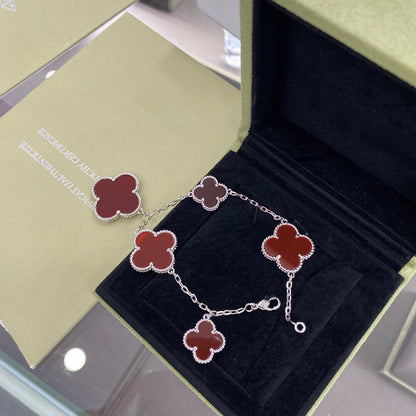 [Love Aura]CLOVER 5 MOTIFS SIVLER CARNELIAN BRACELET