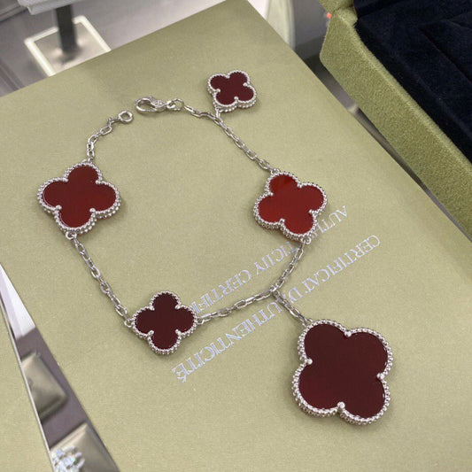 [Love Aura]CLOVER 5 MOTIFS SIVLER CARNELIAN BRACELET
