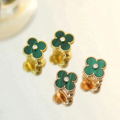 [Love Aura]CLOVER MEDIUM 1 MOTIFS MALACHITE DIAMOND EARRINGS