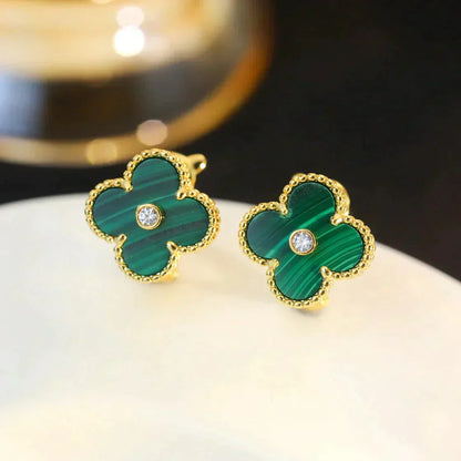 [Love Aura]CLOVER MEDIUM 1 MOTIFS MALACHITE DIAMOND EARRINGS