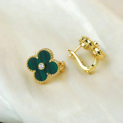 [Love Aura]CLOVER MEDIUM 1 MOTIFS MALACHITE DIAMOND EARRINGS