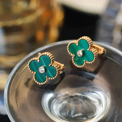 [Love Aura]CLOVER MEDIUM 1 MOTIFS MALACHITE DIAMOND EARRINGS