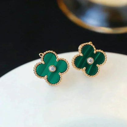 [Love Aura]CLOVER MEDIUM 1 MOTIFS MALACHITE DIAMOND EARRINGS