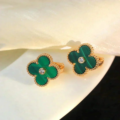 [Love Aura]CLOVER MEDIUM 1 MOTIFS MALACHITE DIAMOND EARRINGS