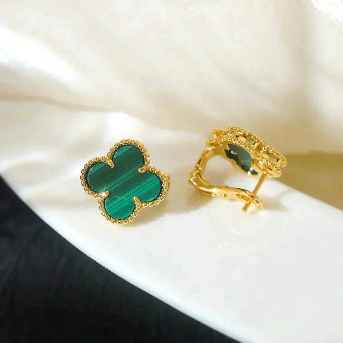 [Love Aura]CLOVER MEDIUM 1 MOTIFS MALACHITE  EARRINGS