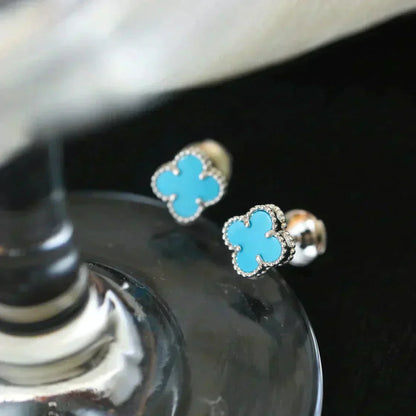 [Love Aura]CLOVER MINI 9.5MM ONYX STUD EARRINGS SILVER