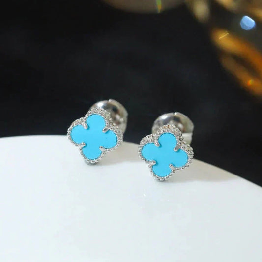 [Love Aura]CLOVER MINI 9.5MM ONYX STUD EARRINGS SILVER