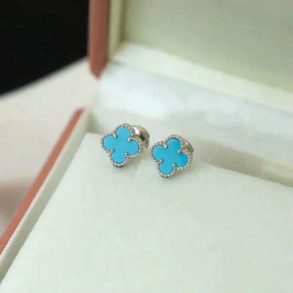 [Love Aura]CLOVER MINI 9.5MM ONYX STUD EARRINGS SILVER