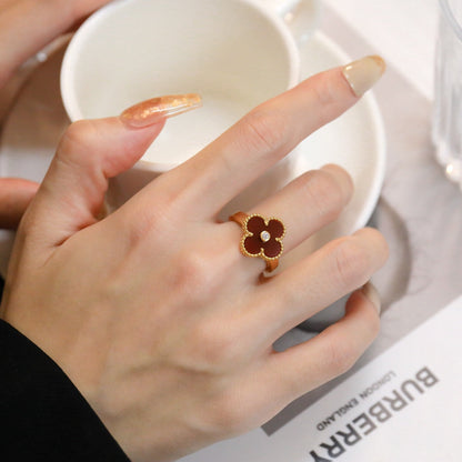 [Love Aura]CLOVER CARNELIAN RING ROSE GOLD DIAMOND