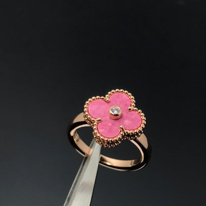 [Love Aura]CLOVER RHODONITE ROSE GOLD RING
