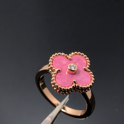[Love Aura]CLOVER RHODONITE ROSE GOLD RING