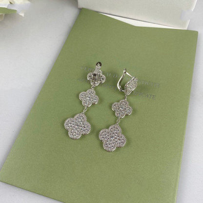 [Love Aura]CLOVER 3 MOTIF DIAMOND SILVER DROP EARRINGS