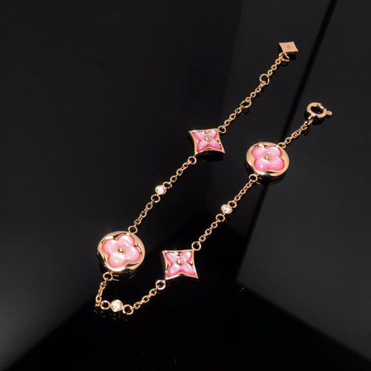 [Love Aura]STAR AND SUN 4 MOTIF PINK MOP PINK GOLD BRACELET