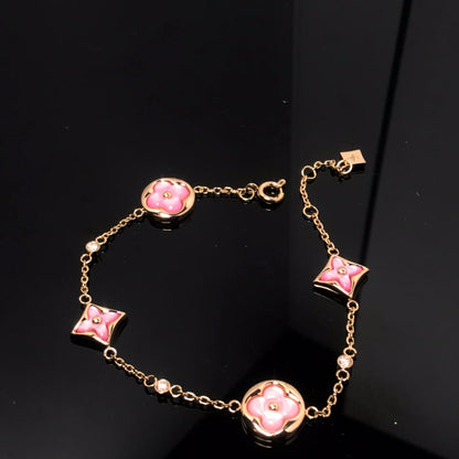 [Love Aura]STAR AND SUN 4 MOTIF PINK MOP PINK GOLD BRACELET
