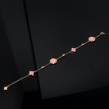[Love Aura]STAR AND SUN 4 MOTIF PINK MOP PINK GOLD BRACELET