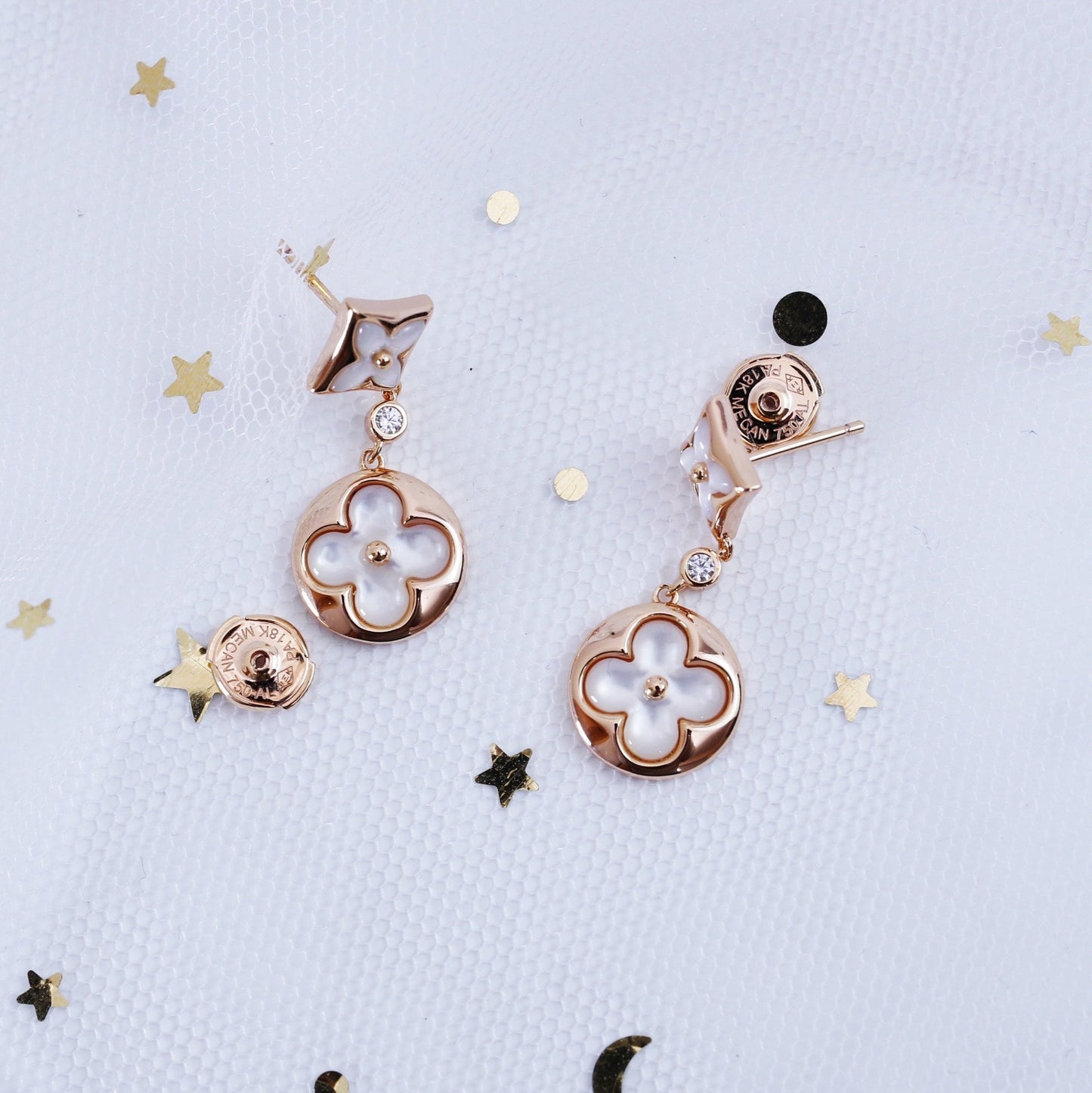 [Love Aura]STAR AND SUN PINK GOLD MOP DROP EARRINGS