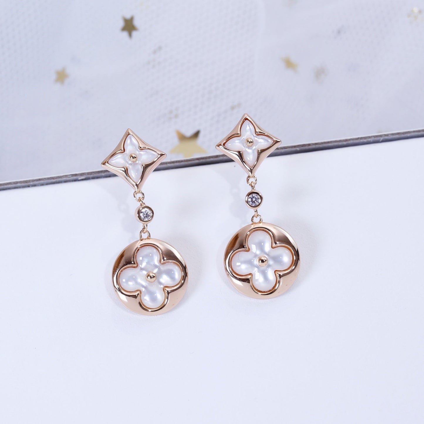 [Love Aura]STAR AND SUN PINK GOLD MOP DROP EARRINGS